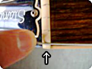 ③弦をナットの溝にはめ込む