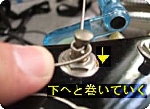 下方向へ弦を巻いていく